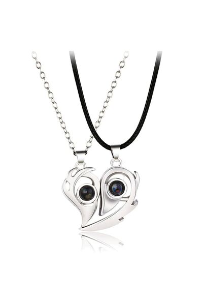 GLANZEND 2'li 100 Dilde Seni Seviyorum Mıknatıslı Kalpli Sevgili Çift Kolyesi