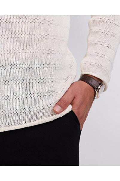 TerziAdemAltun Ecru Men's Knitwear Sweater - Italian Style, Crew Neck T13139