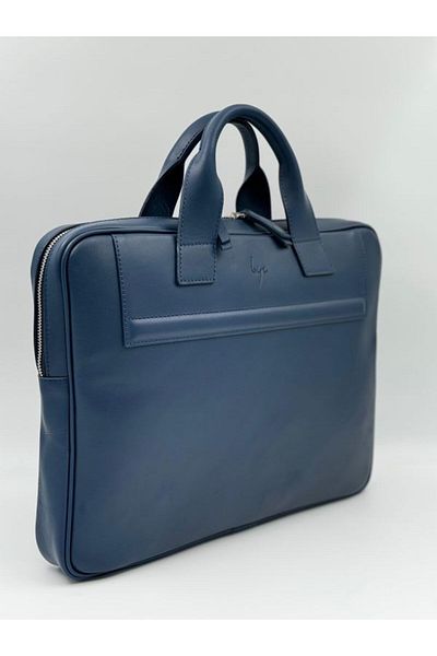 BYZ -1211 Servietă Laptop din Piele Naturală Bleumarin 38x29x6 Cm
