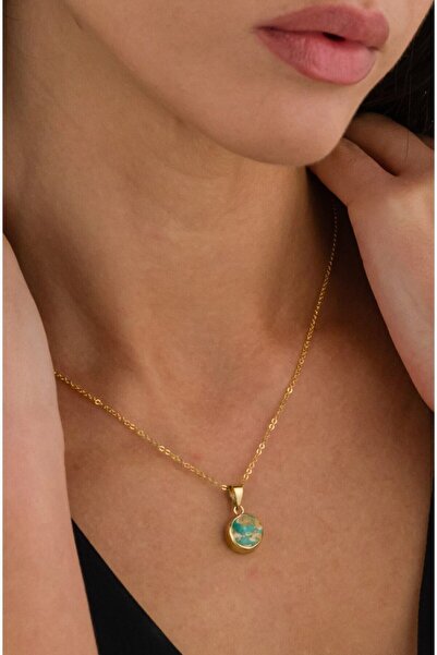 Ricco Jewellery Doğal Firuze Taşlı El İşi Altın Kolye • Burç Taşı • Doğal Tur...