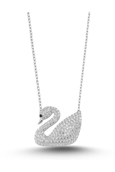 Ricco Jewellery 14 K White Gold Kaplama 925 Ayar Gümüş Kuğu Kolye