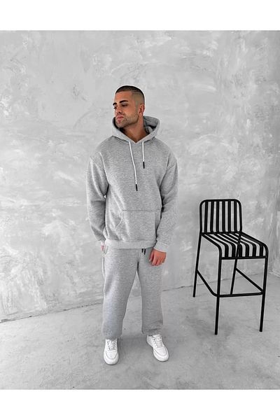 REKA MODA Gray Hooded Three Thread Tracksuit Set