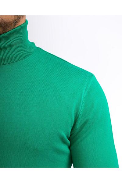 TerziAdemAltun Italian Style Slim Fit Knitwear Turtleneck High-Top Sweater Green T13100