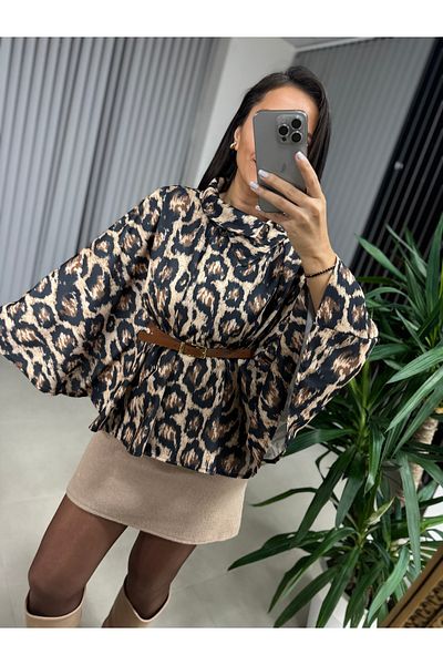 caddstore Poncho cu centură leopard