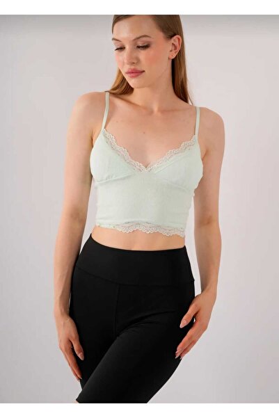 Elbise dünyasi Dantelli Askılı Çıkarılabilir Pedli Büstiyer, Bluz,Crop