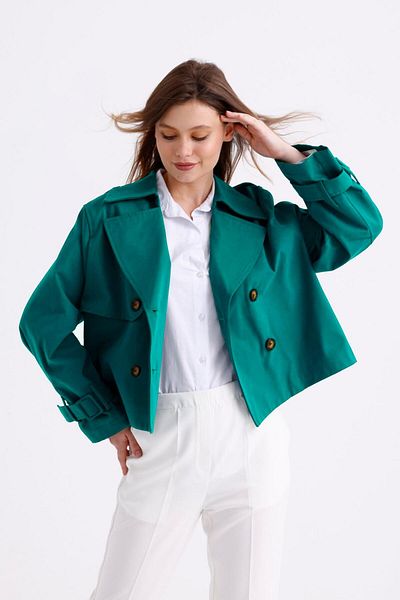 PASTELASTORE Oversize Women's Crop Short Trench Coat - 100% Cotton, Gabardine Lined 1122