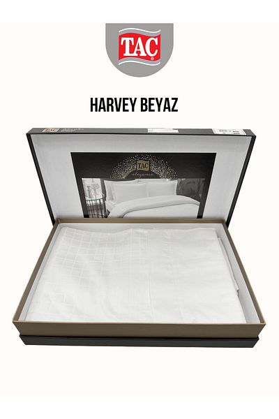 Taç Harvey White Jacquard Deluxe Satin Double Duvet Cover Set