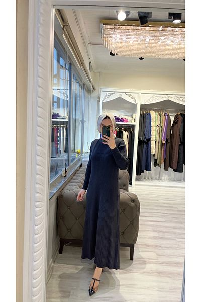Invee INVEE 6954 فستان محبوك من مزيج الصوف أنثراسايت