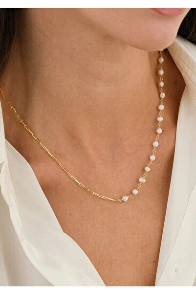 Ricco Jewellery 14 K Gold Kaplama 925 Ayar Gümüş Tasarım Organik İnci Kolye