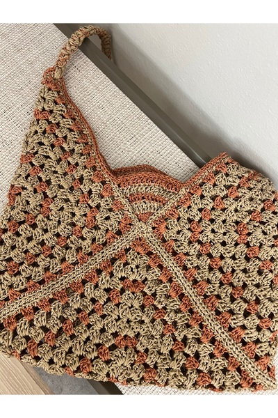 YELİZ HANDMADE El örgüsü kâğıt ip hasır çanta