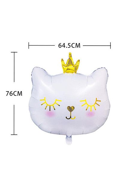 Patladı Gitti Crowned White Cat Foil Balloon 1 Piece 76X64,5 cm