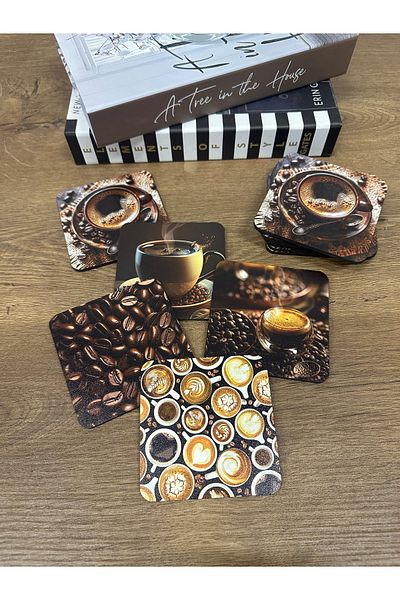 SM Satranç Medya Coffee and Coffee Beans Coaster Fireplace Scented Wood Set of 5