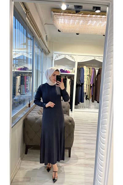 Invee INVEE 6954 فستان محبوك من مزيج الصوف أنثراسايت