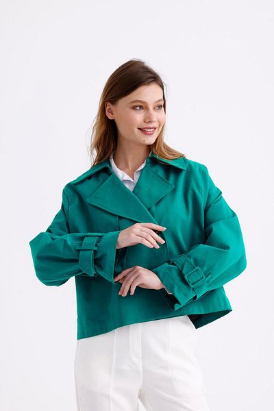 PASTELASTORE Oversize Women's Crop Short Trench Coat - 100% Cotton, Gabardine Lined 1122