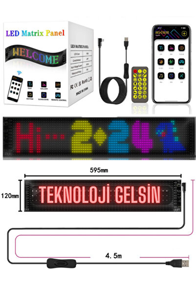 Teknoloji Gelsin Led Ekran Matrix Panel Cama Yapışan En Büyük Boy 16X96 Telef...