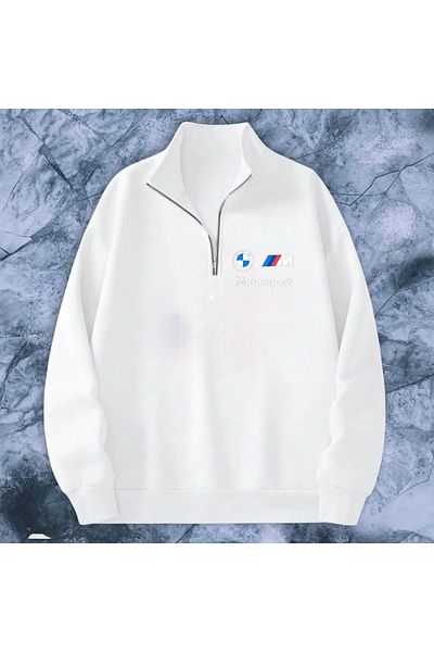 Minikelya Stand-Up Collar Half Zippered with Fleece Inside Seasonal Bmwmotorsport Chest Printed