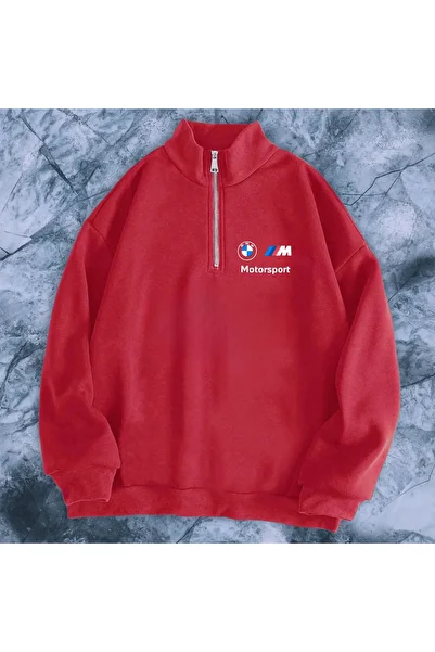 Minikelya Stand-Up Collar Half Zippered with Fleece Inside Seasonal Bmwmotorsport Chest Printed