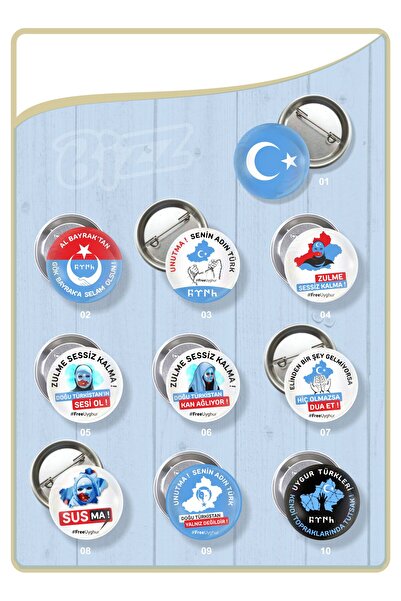 B Ajans Bizz Doğu Türkistan Özel Rozet Seti -02 (TOPLAM 10 PARÇA)