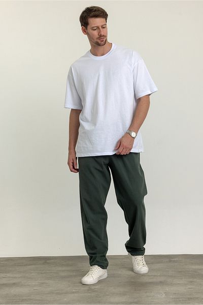 BLUETIFUL Men's Baggy Fit Khaki Linen Blended Trousers