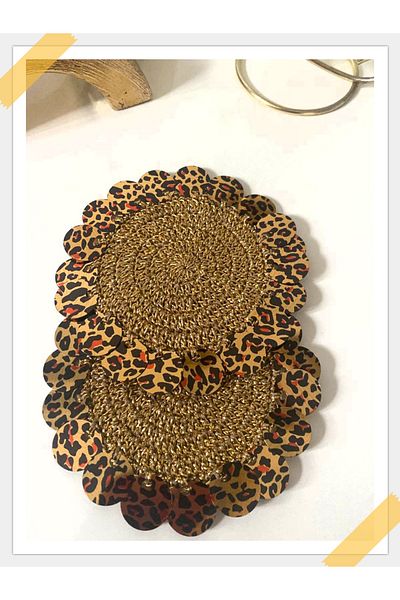 ZEYNEP ELA Παρουσίαση Leopard Pattern Napkin - Καφέ με παγιέτες στο πλάι, 3 τεμάχια