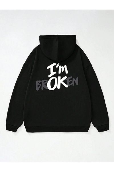 LEIVOR Ανδρικό φούτερ με κουκούλα BrOKen Printed Black - Τρεις κλωστές
