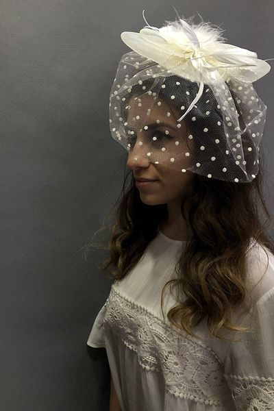 Hobigram Cream Polka Dot Wedding Hat Vualet Sare Bridal Accessory Hair Accessory – Party Hat, Stylish Design