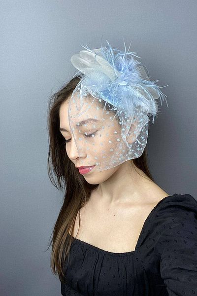 Hobigram Bebe Blue Polka Dot Wedding Hat Vualet Sare Bridal Accessory Hair Accessory