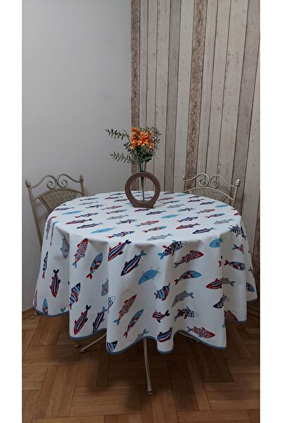 gonk Round, Fish Pattern,Duck (Liquid Protective,Stain-Protective) Fabric,Tablecloth