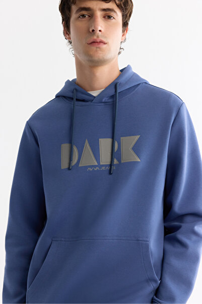 Avva Erkek Mavi Kapüşonlu Pamuklu Baskılı Elastan Regular Fit Sweatshirt A42Y1322