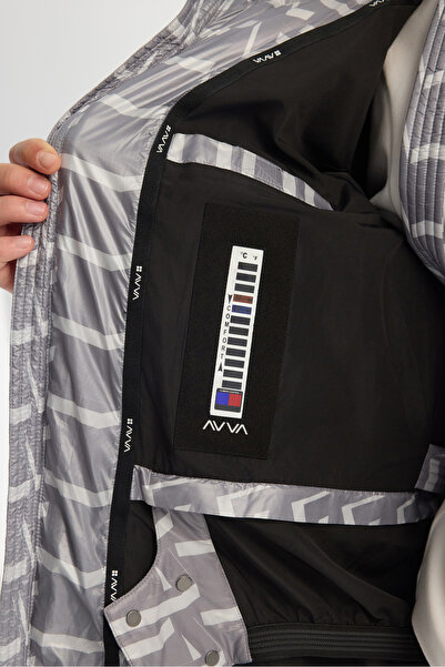 Avva Erkek Gri Su İtici Rüzgar Geçirmez -20°C Dayanıklı Kaz Tüyü Kapüşonlu Şişme Kayak Montu A42Y6063