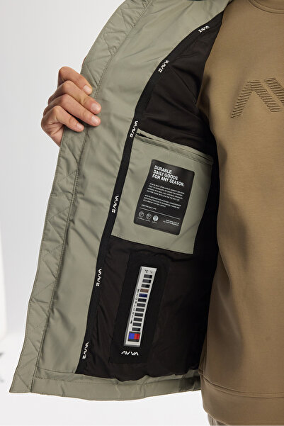 Avva Erkek Nil Yeşili Kapüşonlu Su İtici Rüzgar Geçirmez Kaz Tüyü Şişme Comfort Fit Mont A42Y6010