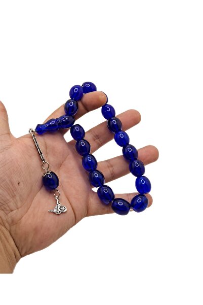 Han Ticarethane اللون الأزرق الداكن 17 حبة التميمة مسحوق العنبر مسبحة