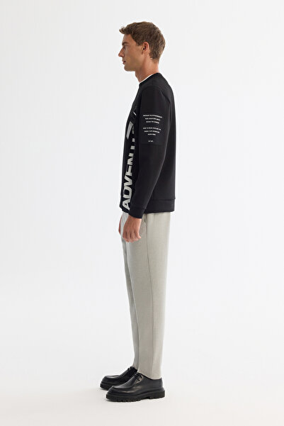 Avva Erkek Siyah Bisiklet Yaka Pamuklu Baskılı Elastan Regular Fit Sweatshirt A42Y1246