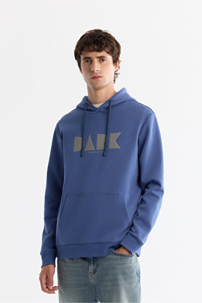 Avva Erkek Mavi Kapüşonlu Pamuklu Baskılı Elastan Regular Fit Sweatshirt A42Y1322