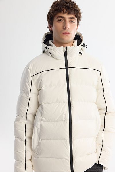 Avva Men's White Downhill Hooded Water Repellent Windproof Goose down Ski Coat A42Y6012