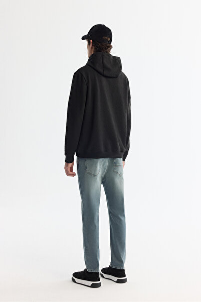 Avva Erkek Siyah Kapüşonlu Baskılı Elastan Regular Fit Sweatshirt A42Y1332