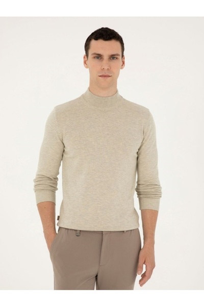 Pierre Cardin Πλεκτό πουλόβερ με μισό ζιβάγκο με λεπτή εφαρμογή - 50% βαμβάκι και 50% ακρυλικό (Özse Giyim)