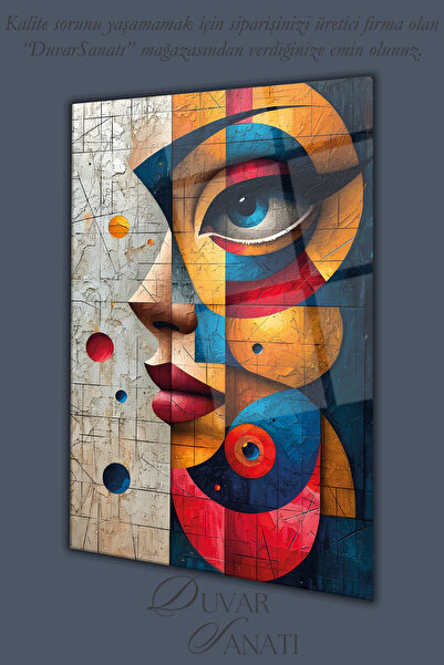 duvarsanatı Šareno apstraktno žensko lice, vertikalna staklena slika, moderna...