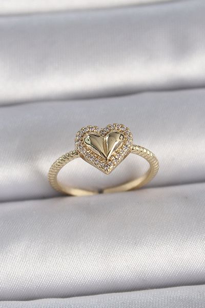 Skygo Brass Gold Color Adjustable Zircon Stone Heart Model Women's Ring - Tj-Byk3394