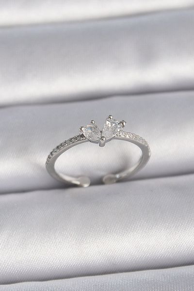 Skygo Brass Silver Color Adjustable Zircon Stone Heart Model Women's Ring - Tj-Byk3407