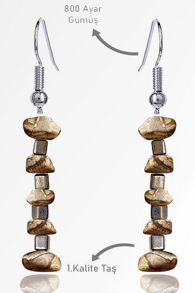 Erilsa Certified Raw Broken Stone Model Brown Map Jasper Stone Earrings