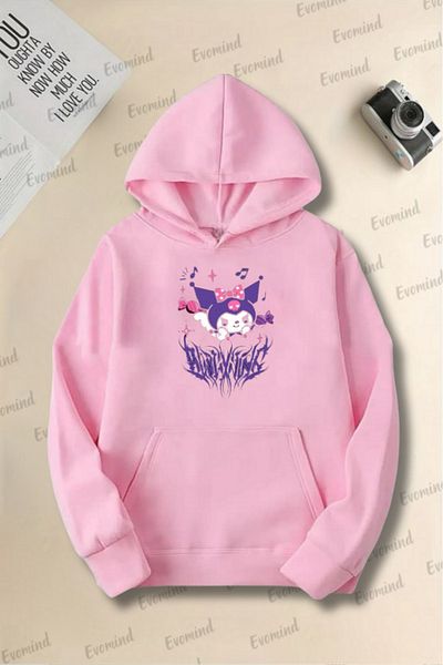 Evomind Unisex Purple Kuromi Printed Children's and Adult Hooded Sweatshirt