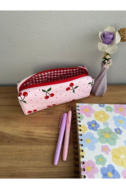 minyaturhayalim Toz Pembe kiraz desenli kalemlik kalem kutusu makyaj çantası ...