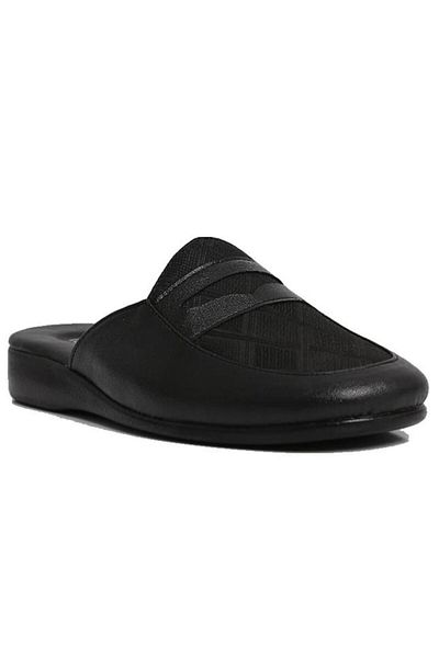 Pierre Cardin 288-3 Men's Black Plaid Leather Slippers