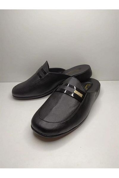 Pierre Cardin 291 Ανδρικές μαύρες δερμάτινες παντόφλες προίκας γαμπρού