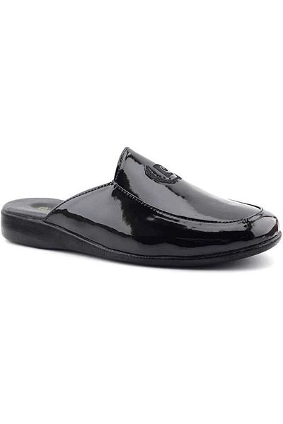 Pierre Cardin 289 Ανδρικές κεντημένες μαύρες λουστρίνι παντόφλες γαμπρού