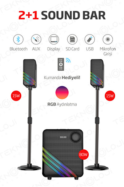 HEPU HP-TV02 2+1 Soundbar Ev Sinema Sistemi Stereo Hd Ses Rgb Kablolu 80 Watt...
