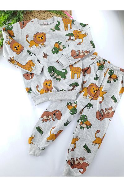 Butik Boy's Pajamas Set 2 Thread Raised Fleece Inside Print Detail 8-12 Years