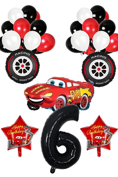 Patladı Gitti 6 Years Old Cars Themed Birthday Party Celebration Balloon Set