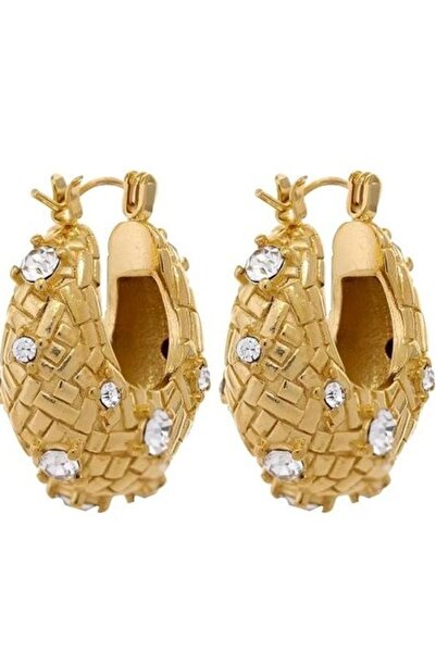 Swen Collection Zirkon Taş Detaylı Bombeli Çelik Halka Küpe